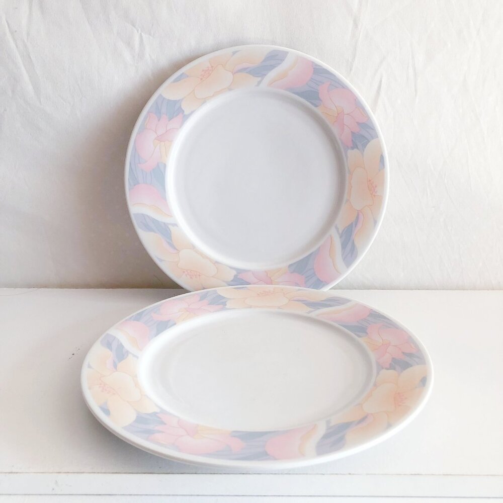 Vintage 90s Dinner Plates Pastel Floral Trim
